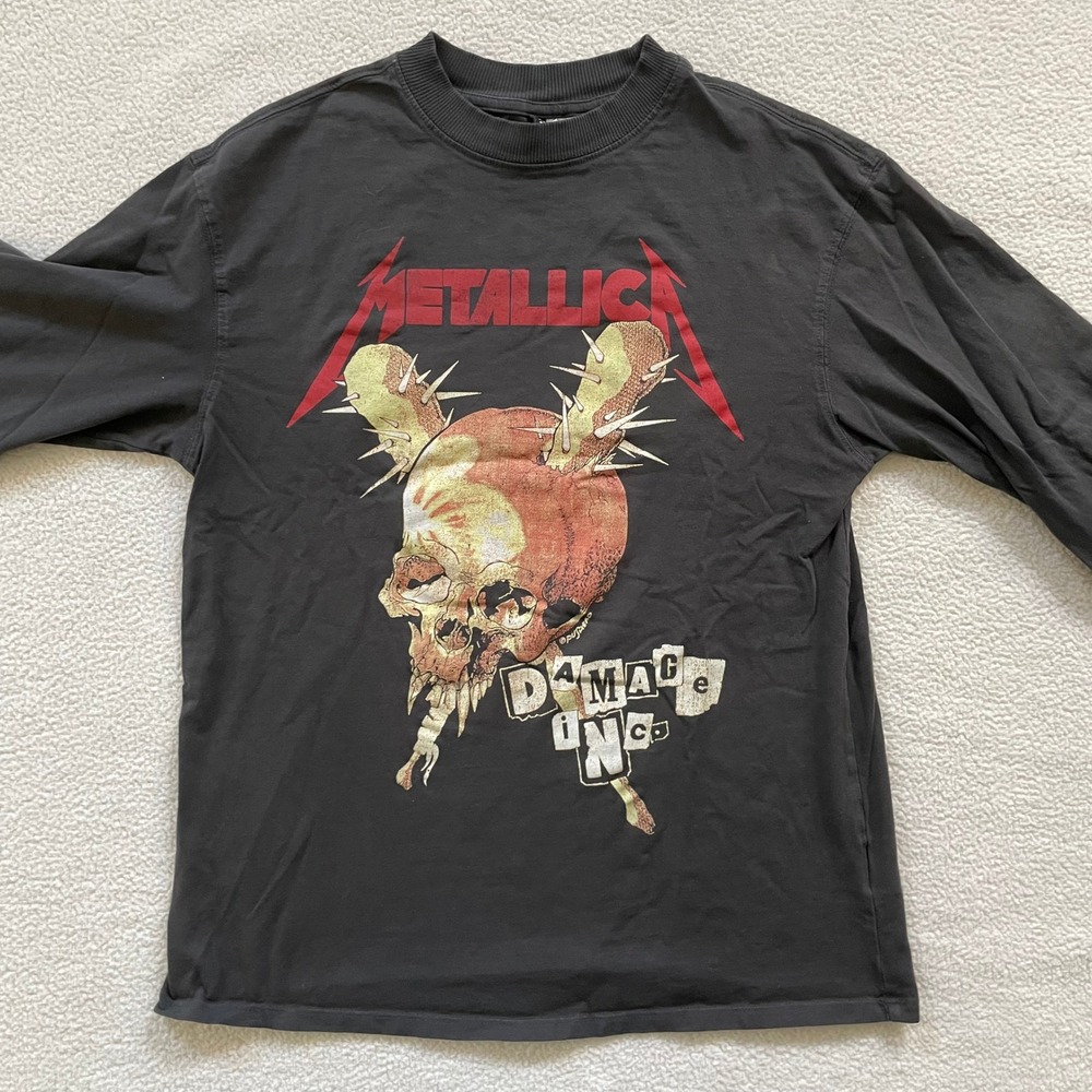 H&M Divided Metallica Mens‎ XS Long Sleeve Shirt Black Damage Inc Pushead Skull